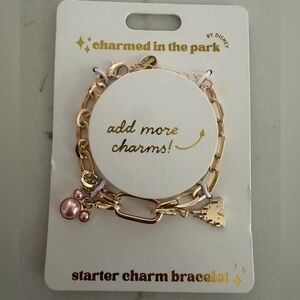 Disney Charmed in the Park Gold Starter Bracelet with Pink Pearl Disney Charm